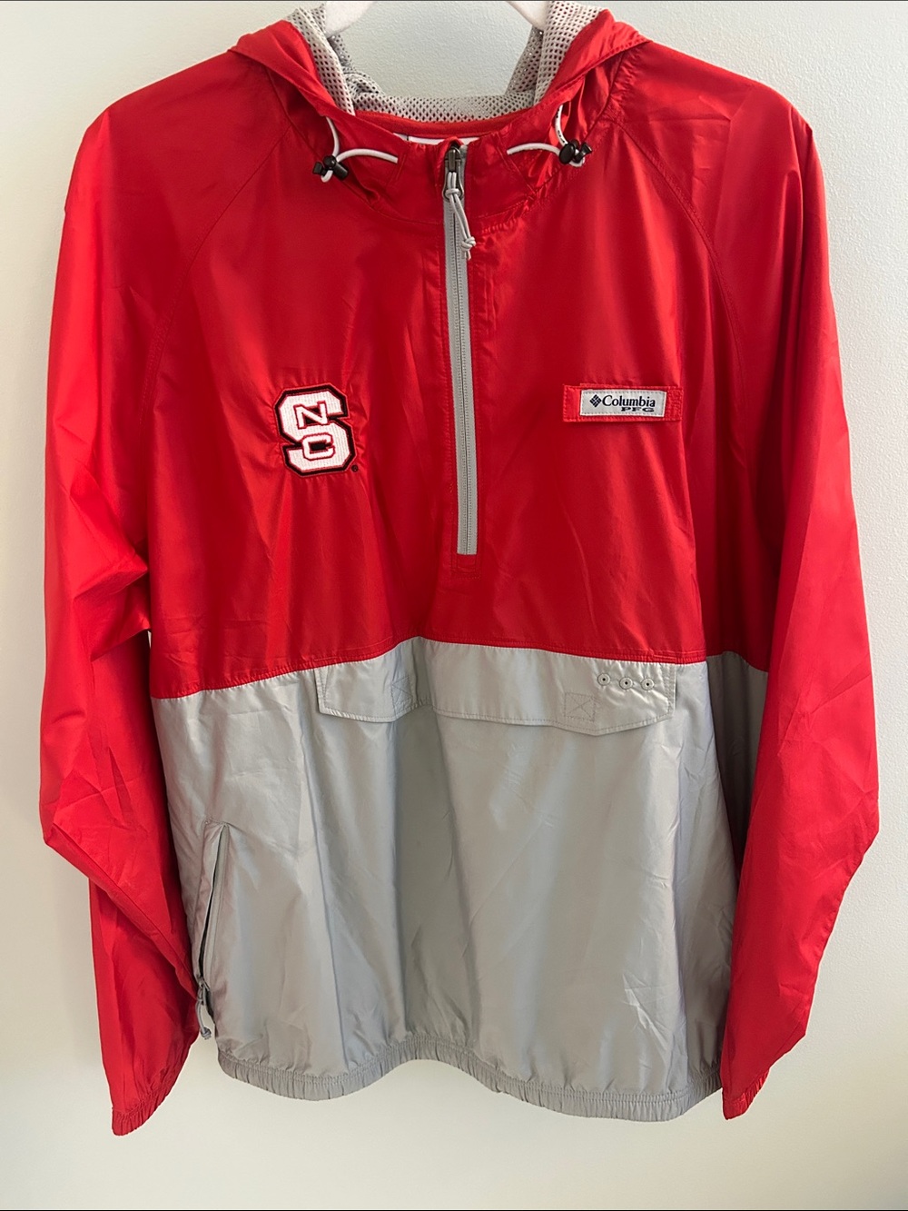 Columbia Red and Gray Colorblock Half-Zip Windbreaker